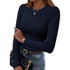 Zeagoo Women Long Sleeve Shirts Crewneck Slim Fit Tops Going Out Basic Tee(Long Sleeve-navy Blue)