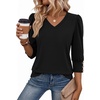 Zeagoo Womens 3/4 Sleeve V Neck T Shirts Dressy Casual Tops(04-black)