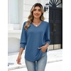Zeagoo Womens 3/4 Sleeve V Neck T Shirts Dressy Casual Tops(04-haze Blue)