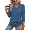 Zeagoo Womens 3/4 Sleeve V Neck T Shirts Dressy Casual Tops(04-haze Blue)