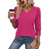 Zeagoo Womens 3/4 Sleeve V Neck T Shirts Dressy Casual Tops(04-hot Pink)