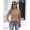 Zeagoo Womens 3/4 Sleeve V Neck T Shirts Dressy Casual Tops(04-khaki)