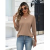 Zeagoo Womens 3/4 Sleeve V Neck T Shirts Dressy Casual Tops(04-khaki)