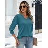 Zeagoo Womens 3/4 Sleeve V Neck T Shirts Dressy Casual Tops(04-peacock Blue)