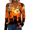 Zeagoo Womens Tops Long Sleeve V Neck Tee Shirts Cute Dressy Casual(Halloween Orange Cat Ws88)