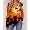 Zeagoo Womens Tops Long Sleeve V Neck Tee Shirts Cute Dressy Casual(Halloween Orange Cat Ws88)