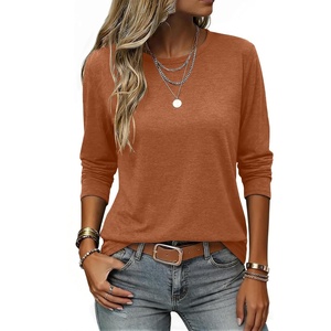 Zeagoo Women Crewneck Casual Long Sleeve Tops Fall Tshirts Layer(Caramel)