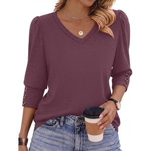 Zeagoo Womens 3/4 Sleeve V Neck T Shirts Dressy Casual Tops(04-dark Red)