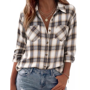Zeagoo Womens Flannel Shirts Long Sleeve Button Down Casual Fall Plaid Top(11-khaki Gw543)
