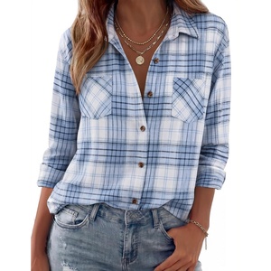 Zeagoo Womens Flannel Shirts Long Sleeve Button Down Casual Fall Plaid Top(14-blue Gw594)