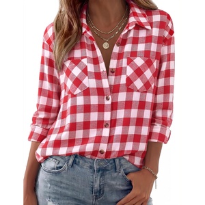 Zeagoo Womens Flannel Shirts Long Sleeve Button Down Casual Fall Plaid Top(16-red White Gz192)