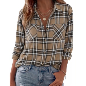 Zeagoo Womens Flannel Shirts Long Sleeve Button Down Casual Fall Plaid Top(17-khaki-gz991)