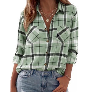 Zeagoo Womens Flannel Shirts Long Sleeve Button Down Casual Fall Plaid Top(18-green Gw297)