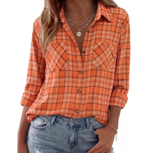 Zeagoo Womens Flannel Shirts Long Sleeve Button Down Casual Fall Plaid Top(20-orange Gw689)