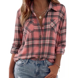 Zeagoo Womens Flannel Shirts Long Sleeve Button Down Casual Fall Plaid Top(4-pink Gw720)