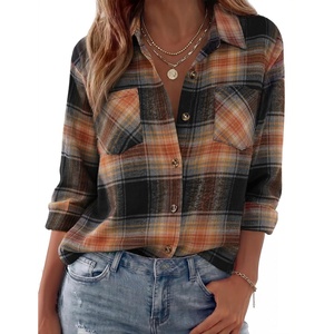 Zeagoo Womens Flannel Shirts Long Sleeve Button Down Casual Fall Plaid Top(7-orange Gz719)