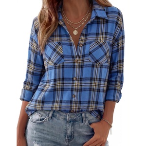 Zeagoo Womens Flannel Shirts Long Sleeve Button Down Casual Fall Plaid Top(8-blue Gz717)