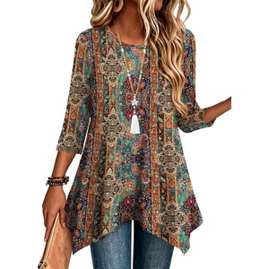 Zeagoo Womens Tops 3/4 Sleeve loose fit dressy Tunics Plus Size Boho Shirts(Mz721)