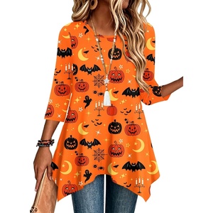Zeagoo Womens Tops 3/4 Sleeve loose fit dressy Tunics Plus Size Boho Shirts(Orange Pumpkin-ws85)
