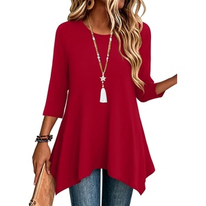 Zeagoo Womens Tops 3/4 Sleeve loose fit dressy Tunics Plus Size Boho Shirts(Tr)