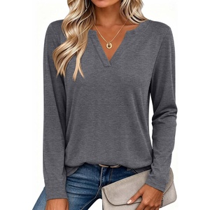 Zeagoo Womens Tops Long Sleeve V Neck Tee Shirts Cute Dressy Casual(B-grey)