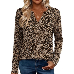 Zeagoo Womens Tops Long Sleeve V Neck Tee Shirts Cute Dressy Casual(Leopard Print An136)