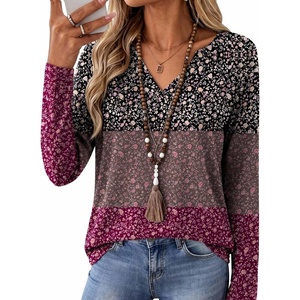Zeagoo Womens Tops Long Sleeve V Neck Tee Shirts Cute Dressy Casual(Purple Floral Xh596)