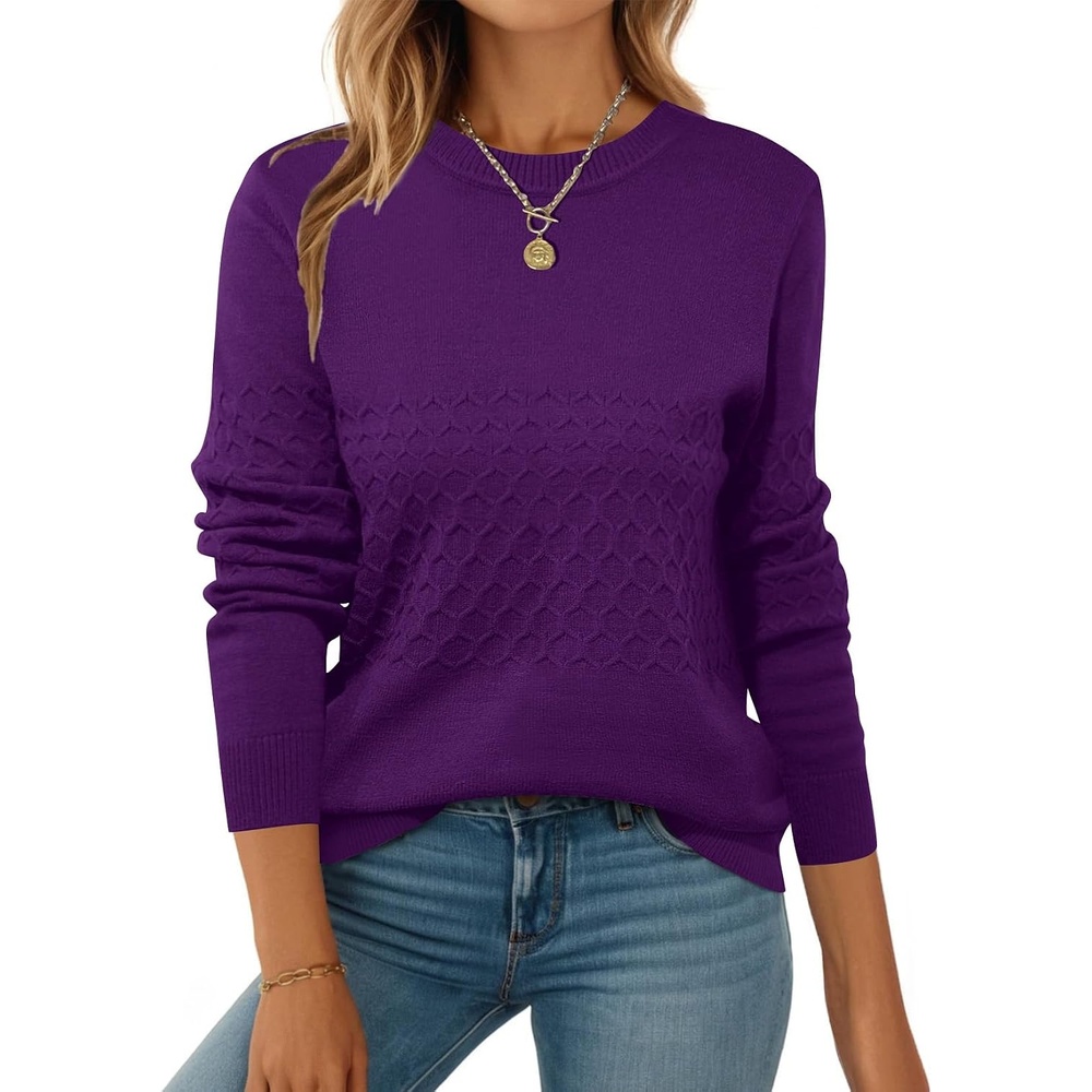 image:imageZEAGOO Womens Sweaters Long Sleeve Tops Crew Neck Knit Pullover Sweaters Fall Fashion 2026 Dressy Casual Basic ClothesA Purple