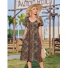 Zeagoo Womens Casual Summer Dress 2026 Short Sleeve Dresses Pleats Midi A Line Flowy Dress Boho Beach Sundress with Pockets(Ethnic Flowers)