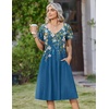 Zeagoo Womens Casual Summer Dress 2026 Short Sleeve Dresses Pleats Midi A Line Flowy Dress Boho Beach Sundress with Pockets(Floral Blue)