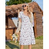 Zeagoo Womens Casual Summer Dress 2026 Short Sleeve Dresses Pleats Midi A Line Flowy Dress Boho Beach Sundress with Pockets(Floral White Red)