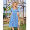 Zeagoo Womens Casual Summer Dress 2026 Short Sleeve Dresses Pleats Midi A Line Flowy Dress Boho Beach Sundress with Pockets(Floral-light Blue)