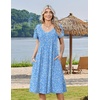 Zeagoo Womens Casual Summer Dress 2026 Short Sleeve Dresses Pleats Midi A Line Flowy Dress Boho Beach Sundress with Pockets(Floral-light Blue)