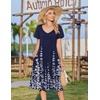 Zeagoo Womens Casual Summer Dress 2026 Short Sleeve Dresses Pleats Midi A Line Flowy Dress Boho Beach Sundress with Pockets(Flower Blue)