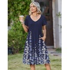 Zeagoo Womens Casual Summer Dress 2026 Short Sleeve Dresses Pleats Midi A Line Flowy Dress Boho Beach Sundress with Pockets(Flower Blue)
