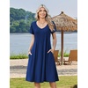 Zeagoo Womens Casual Summer Dress 2026 Short Sleeve Dresses Pleats Midi A Line Flowy Dress Boho Beach Sundress with Pockets(Navy Blue)
