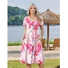 Zeagoo Womens Casual Summer Dress 2026 Short Sleeve Dresses Pleats Midi A Line Flowy Dress Boho Beach Sundress with Pockets(Pattern-pink)