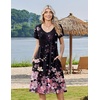 Zeagoo Womens Casual Summer Dress 2026 Short Sleeve Dresses Pleats Midi A Line Flowy Dress Boho Beach Sundress with Pockets(Pink Black)