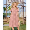 Zeagoo Womens Casual Summer Dress 2026 Short Sleeve Dresses Pleats Midi A Line Flowy Dress Boho Beach Sundress with Pockets(Pink Dot)