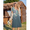 Zeagoo Womens Casual Summer Dress 2026 Short Sleeve Dresses Pleats Midi A Line Flowy Dress Boho Beach Sundress with Pockets(Plants Gray)