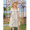 Zeagoo Womens Casual Summer Dress 2026 Short Sleeve Dresses Pleats Midi A Line Flowy Dress Boho Beach Sundress with Pockets(White Floral)
