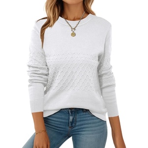 ZEAGOO Womens Sweaters Long Sleeve Tops Crew Neck Knit Pullover Sweaters Fall Fashion 2026 Dressy Casual Basic Clothes(A White)