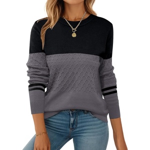 ZEAGOO Womens Sweaters Long Sleeve Tops Crew Neck Knit Pullover Sweaters Fall Fashion 2026 Dressy Casual Basic Clothes(Black-gray)