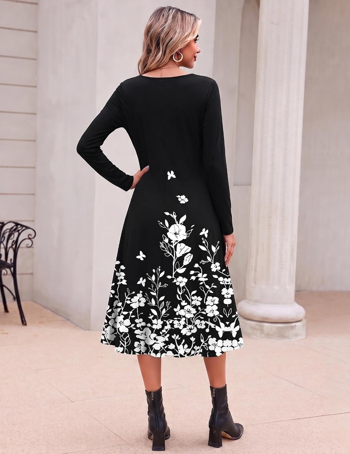 image:imageZeagoo Dresses for Womens Long Sleeve Midi Dress Fall Casual A Line DressBlack Floral