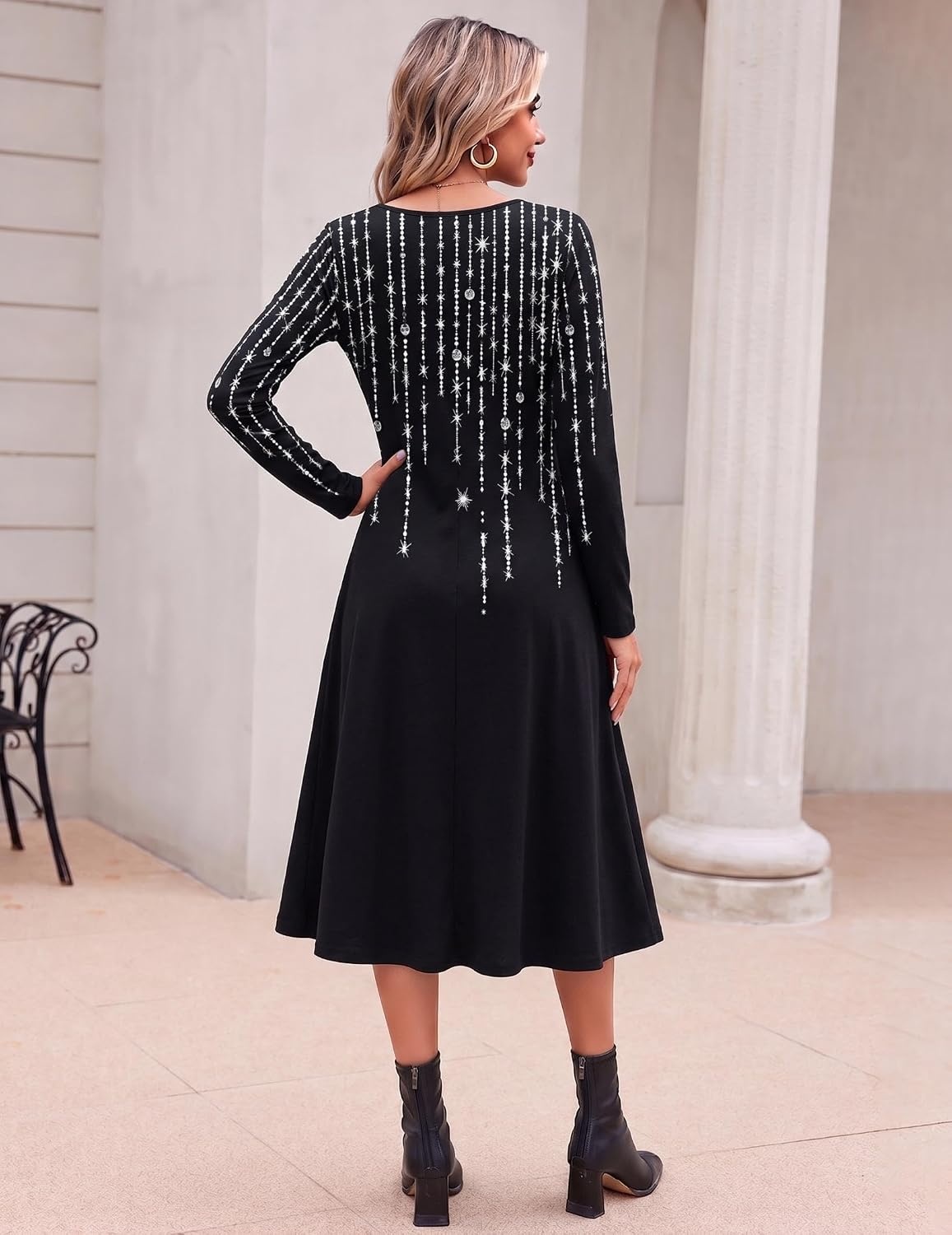image:imageZeagoo Dresses for Womens Long Sleeve Midi Dress Fall Casual A Line DressBlack White