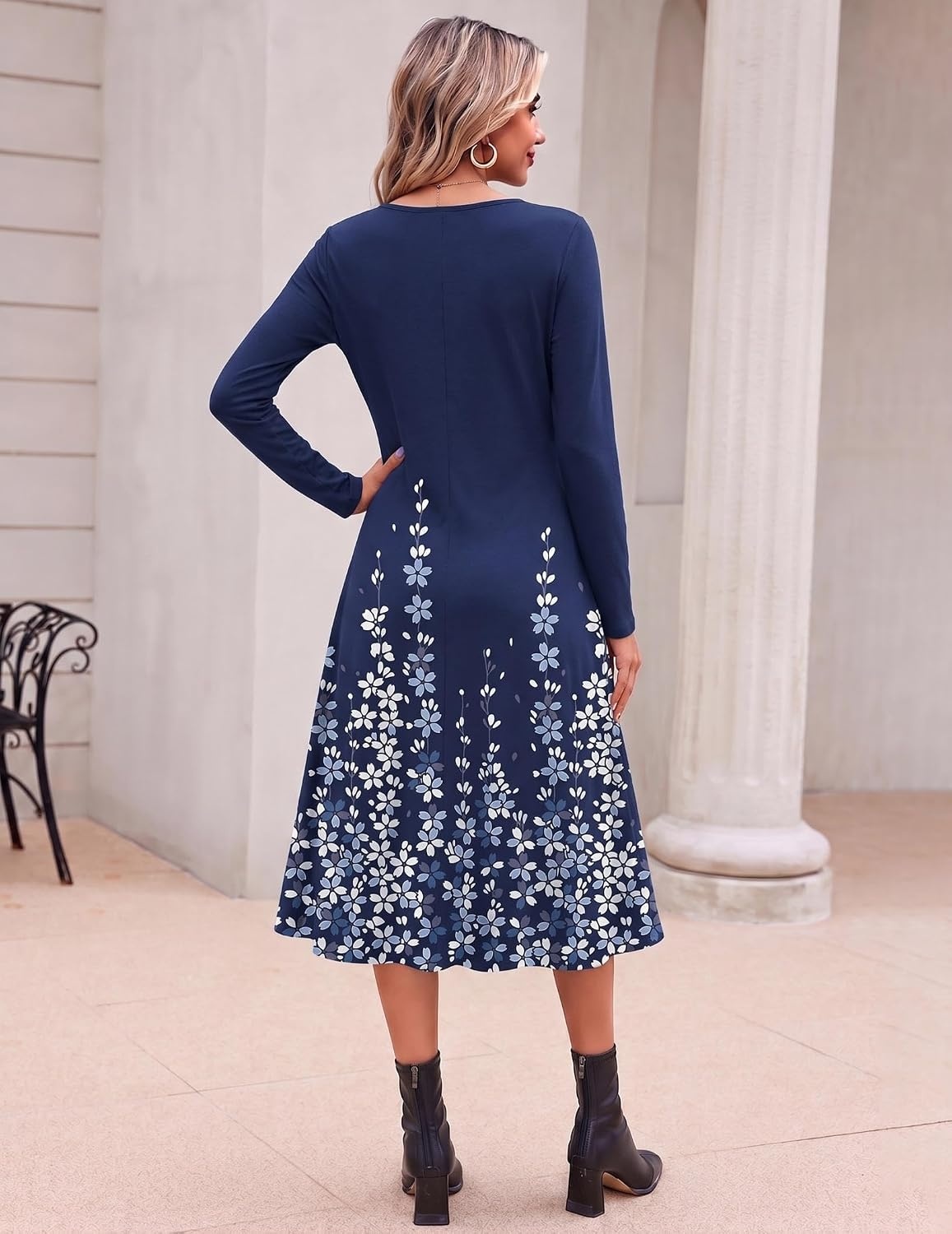 image:imageZeagoo Dresses for Womens Long Sleeve Midi Dress Fall Casual A Line DressBlue Floral