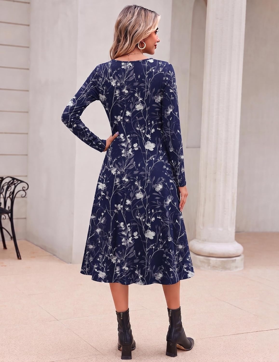 image:imageZeagoo Dresses for Womens Long Sleeve Midi Dress Fall Casual A Line DressBlue Loral2