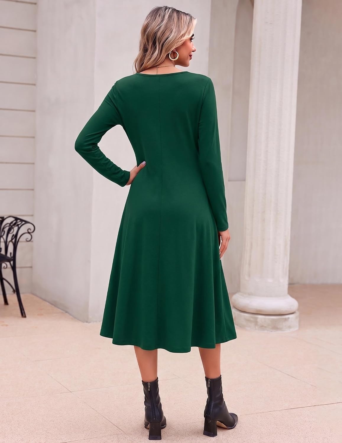 image:imageZeagoo Dresses for Womens Long Sleeve Midi Dress Fall Casual A Line DressGreen