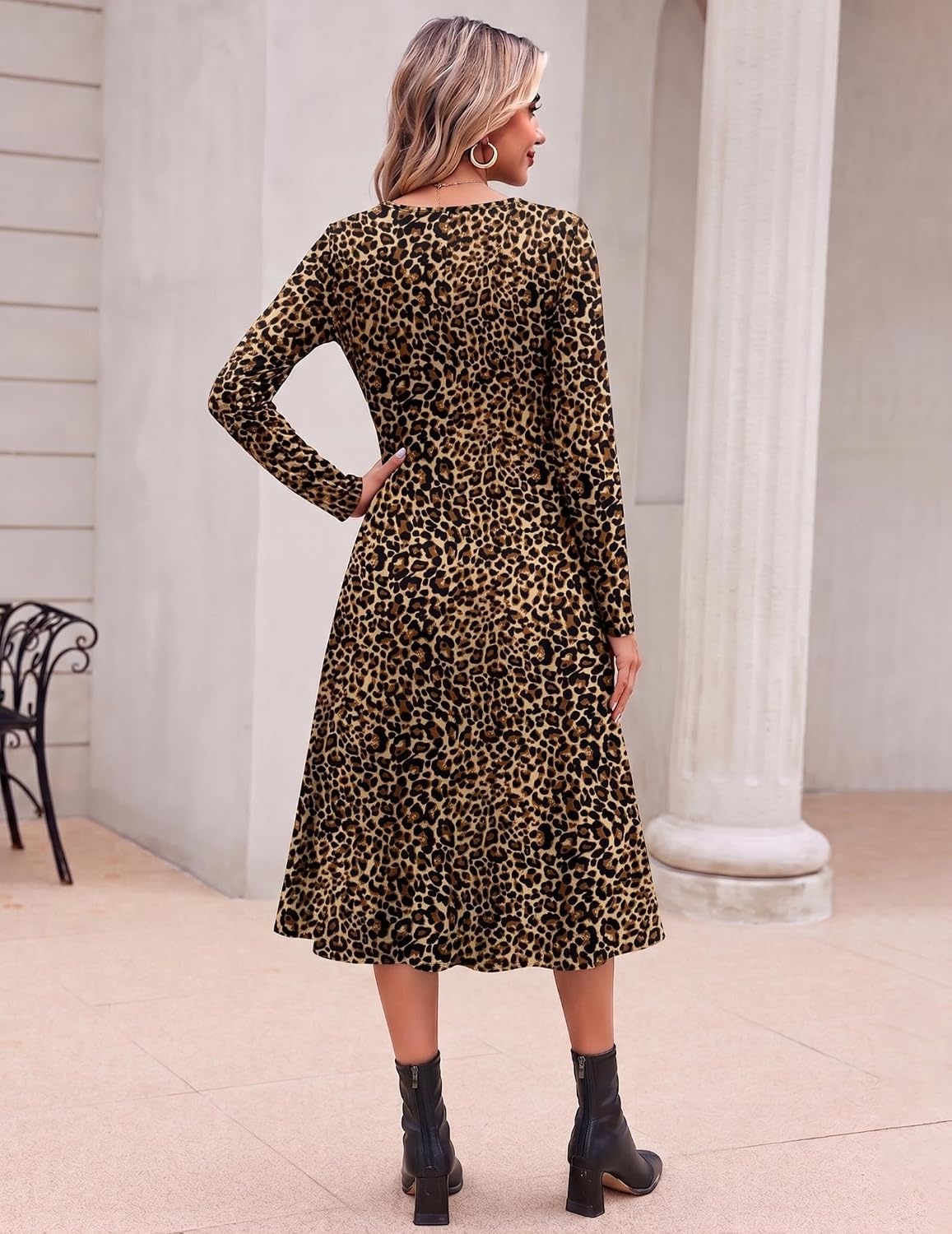 image:imageZeagoo Dresses for Womens Long Sleeve Midi Dress Fall Casual A Line DressLeopard Print