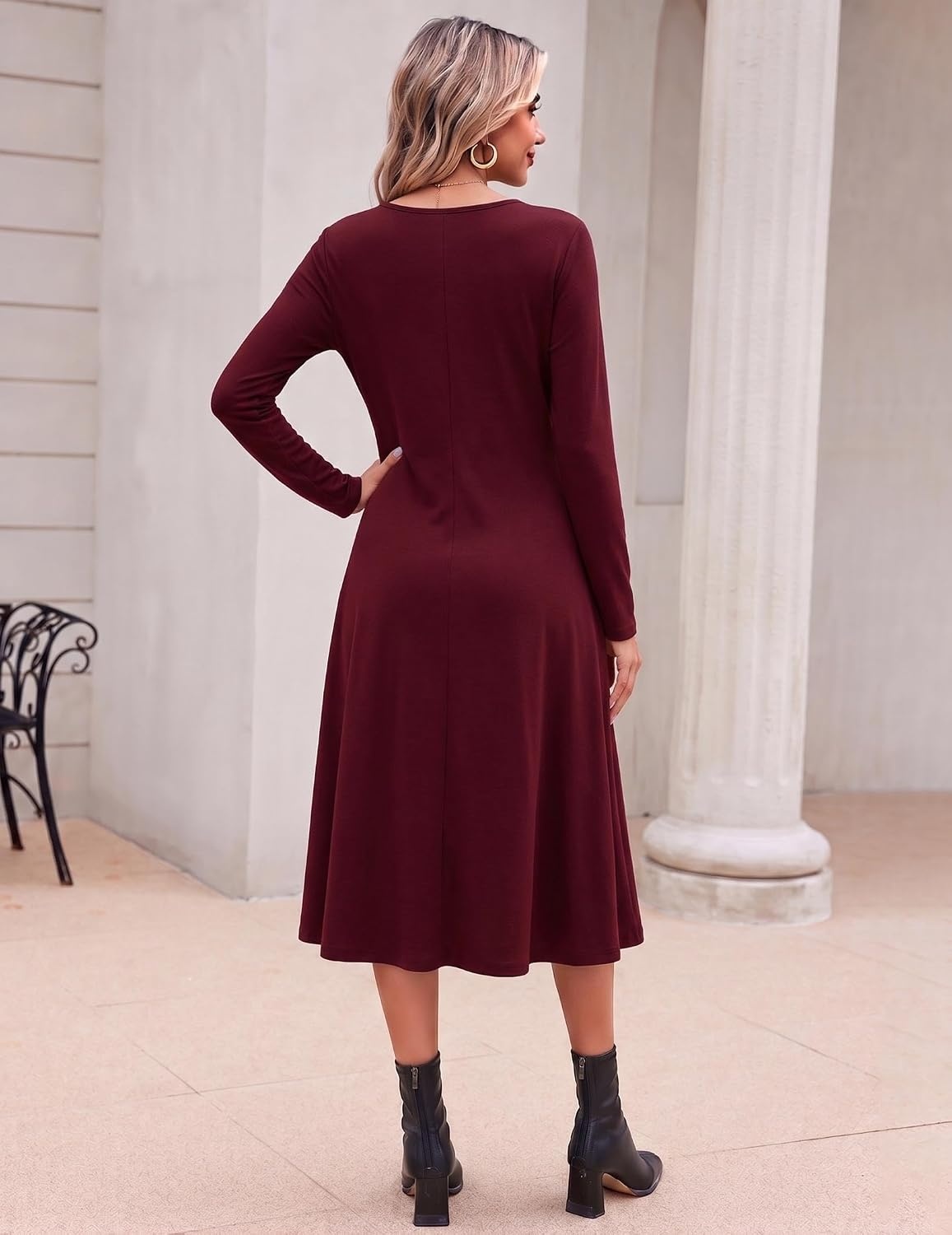 image:imageZeagoo Dresses for Womens Long Sleeve Midi Dress Fall Casual A Line DressRed